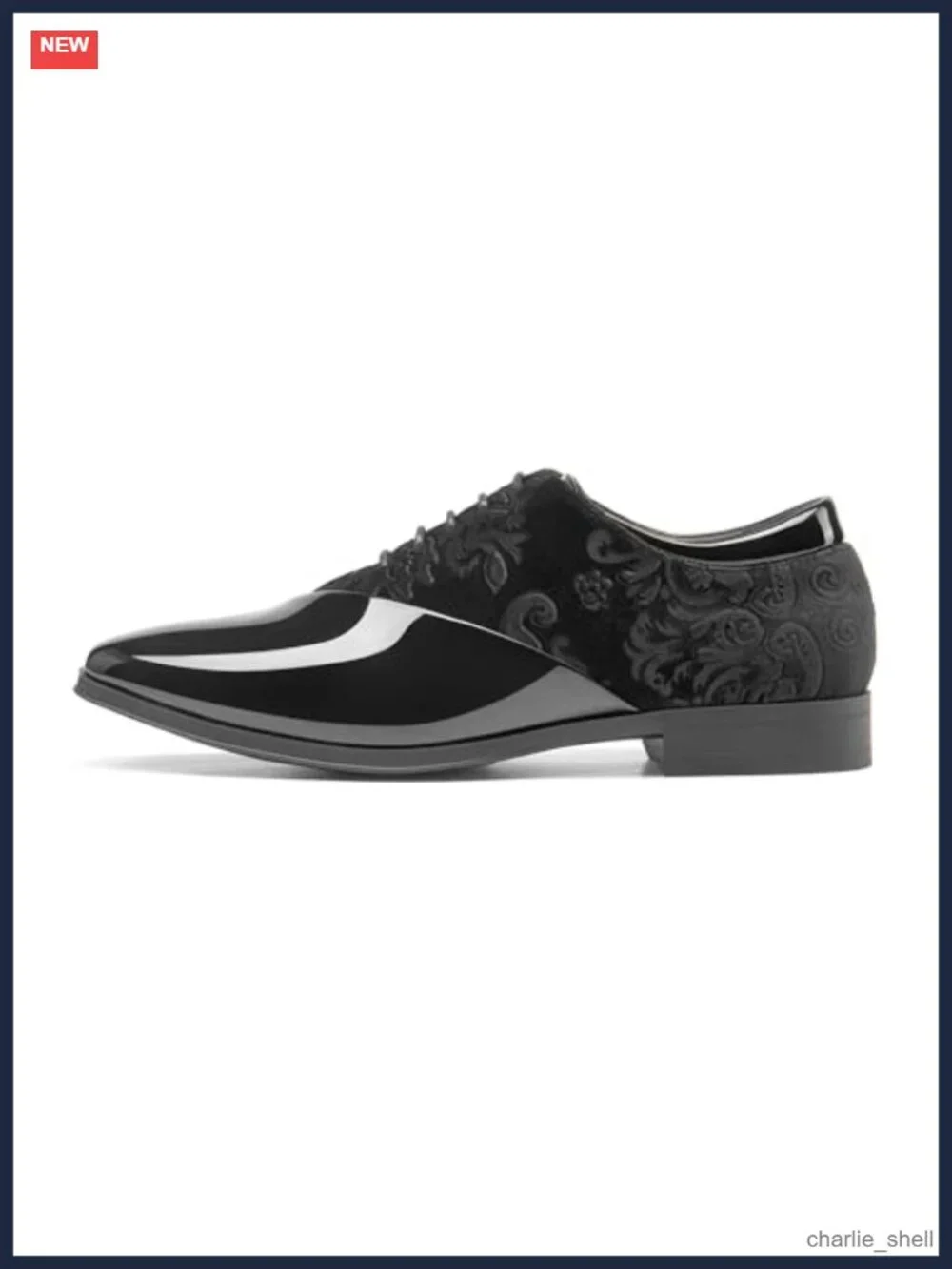 Men's Patent Faux Leather Velvet Tuxedo Oxfords Lace-Up Dress Shoes